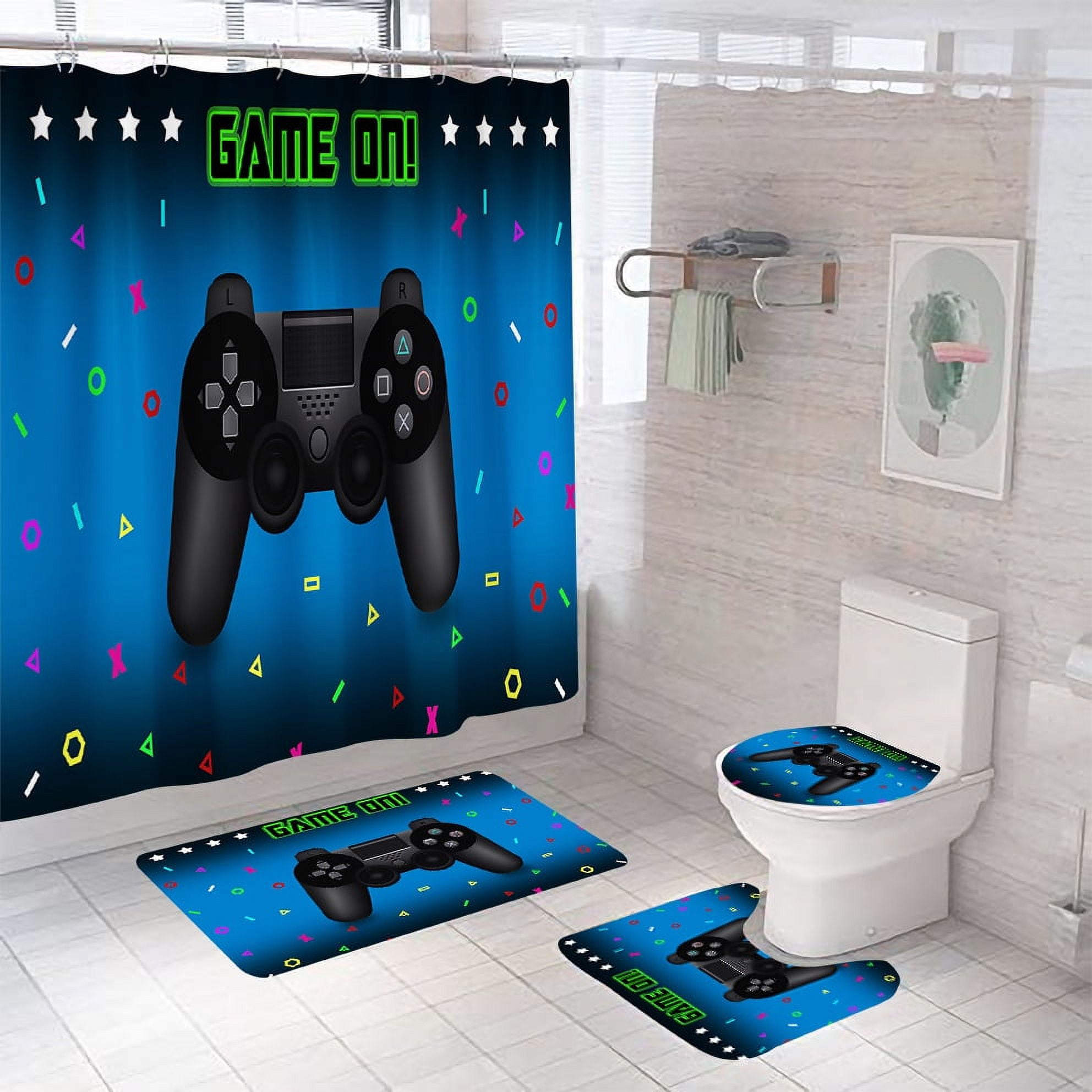 Game Bathroom Set with Shower Curtain and Rugs Accessories, Computer
