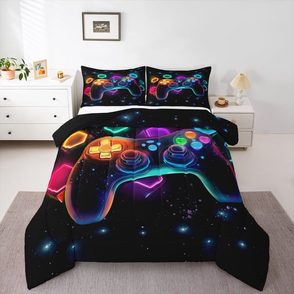 Game Bedding Set Twin 3pcs Luxuxry,Colorful Galxy Bedding Decor, (Reversible)
