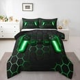 thumbnail image 1 of Game Bedding Sets ,Gaming Comforter Set Full, Gamer Duvet Set Neon Lights Gamepad Bed Set For Teen Men Bedroom,Geometry Honeycomb Hexagon Comforter With 2 Pillow Shams,Green Grey, 1 of 7