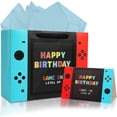 thumbnail image 1 of Game Birthday Gift Bag - 13" Large Happy Birthday Gift Bag with Tissue Paper and Card for Boys Kids Game Birthday Party Supplies, 1 of 7