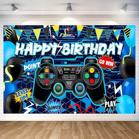 Game Birthday Party Decoration Gaming Happy Birthday Backdrop Photo Background Banner Poster for Game Party Decorations Party Supplies