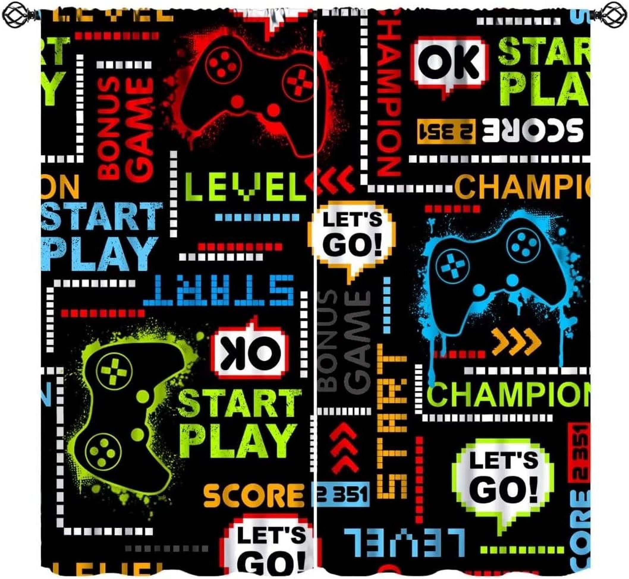 Game Boys Curtains, Video Games Gamepad Controller Gamer Cool Colorful Print Window Treatments for Teen Nursery Bedroom Playroom Living Room, （W26xL84 Inch） x2 Panels