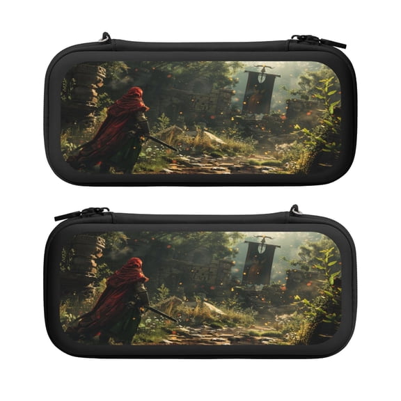 Game Capture, Carrying Case For Nintendo Switch & OLED Version, Eva Lightweight Shockproof Protective Pouch Case for Game Console & Accessories with 10 Game Card Slot & Wristband, Black