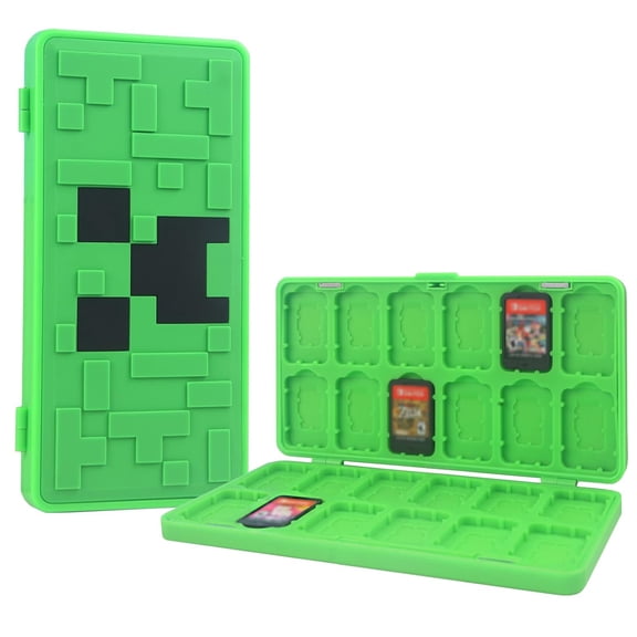 Game Card Case for Switch, Storage 24 Game Cartridge Portable Holder Pretty Cute Hard Shell with Magnetic Closure-Green