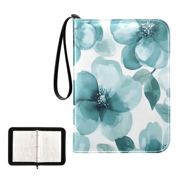 Game Card Storage Bag Collectible Trading Card Albums The 4-Pocket Card Binder With 50-Page Sleeve Can Hold 400 Game Cards Cartoon Turquoise Flowers Seamless