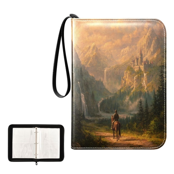 Game Card Storage Bag Collectible Trading Card Albums The 4-Pocket Card Binder With 50-Page Sleeve Can Hold 400 Game Cards Knight Horseback Mountain Road