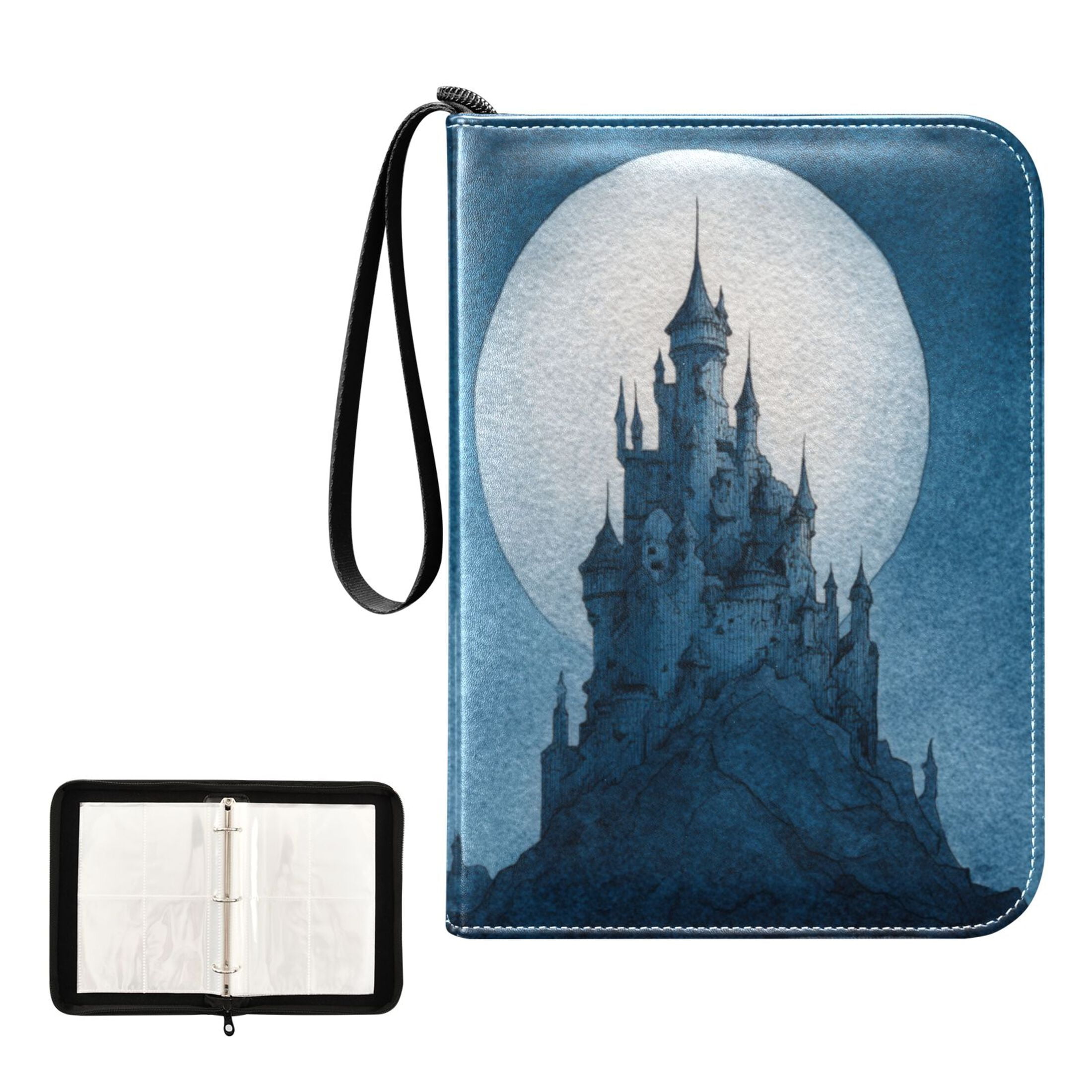 Game Card Storage Bag Collectible Trading Card Albums The 4-Pocket Card Binder With 50-Page Sleeve Can Hold 400 Game Cards Beautiful Blue Castle