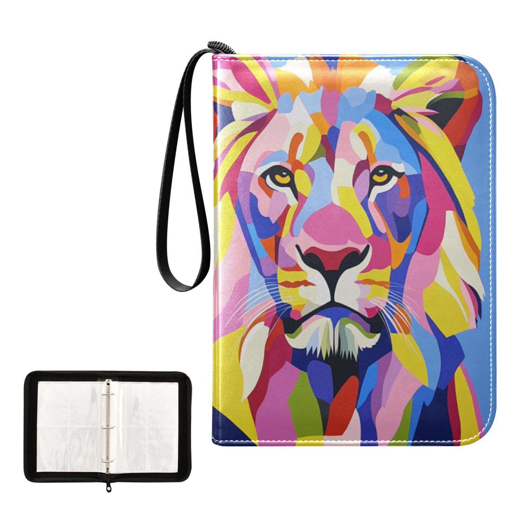 Game Card Storage Bag Collectible Trading Card Albums The 4-Pocket Card Binder With 50-Page Sleeve Can Hold 400 Game Cards Beautiful Cute Lion