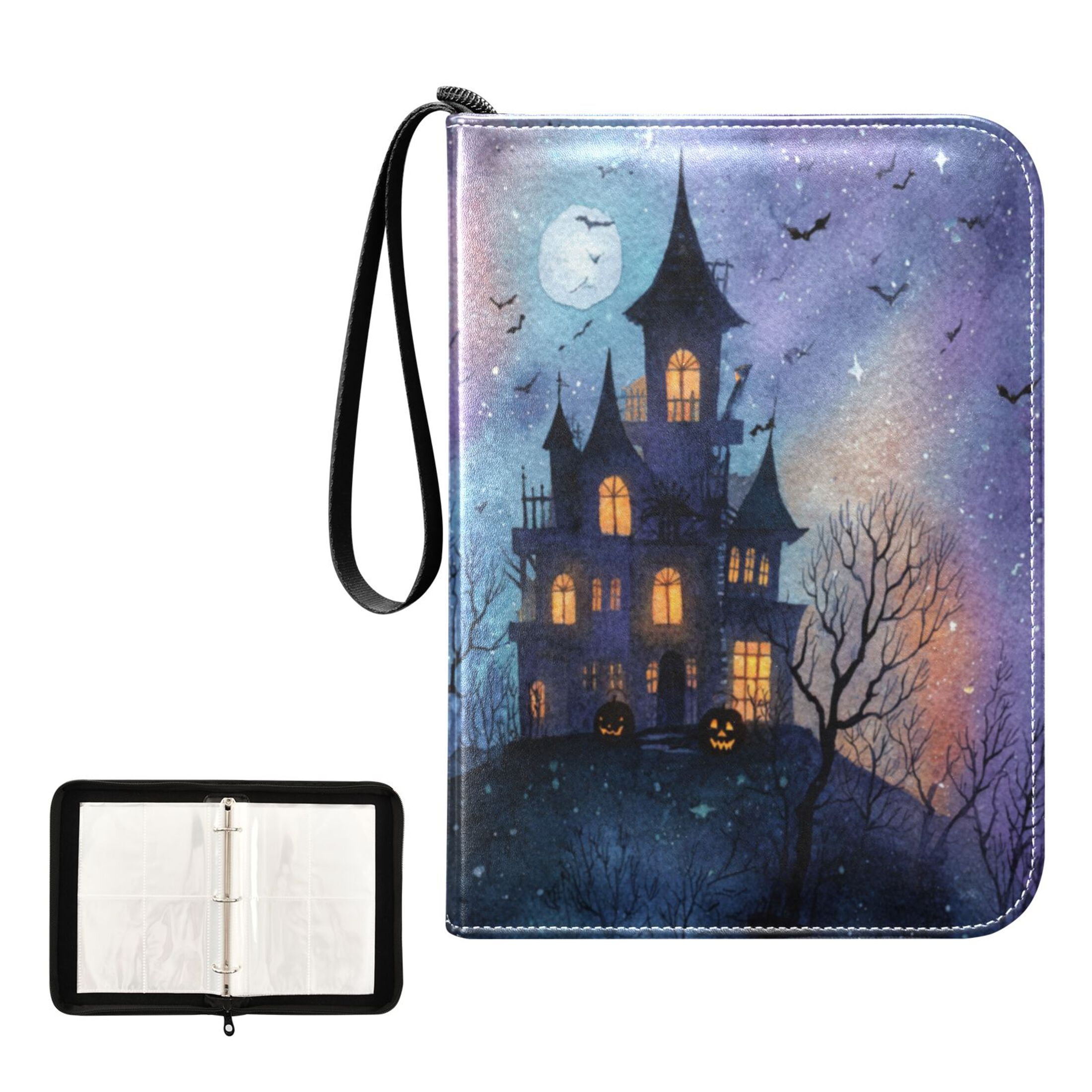 Game Card Storage Bag Collectible Trading Card Albums The 4-Pocket Card Binder With 50-Page Sleeve Can Hold 400 Game Cards Beautiful Halloween Castle