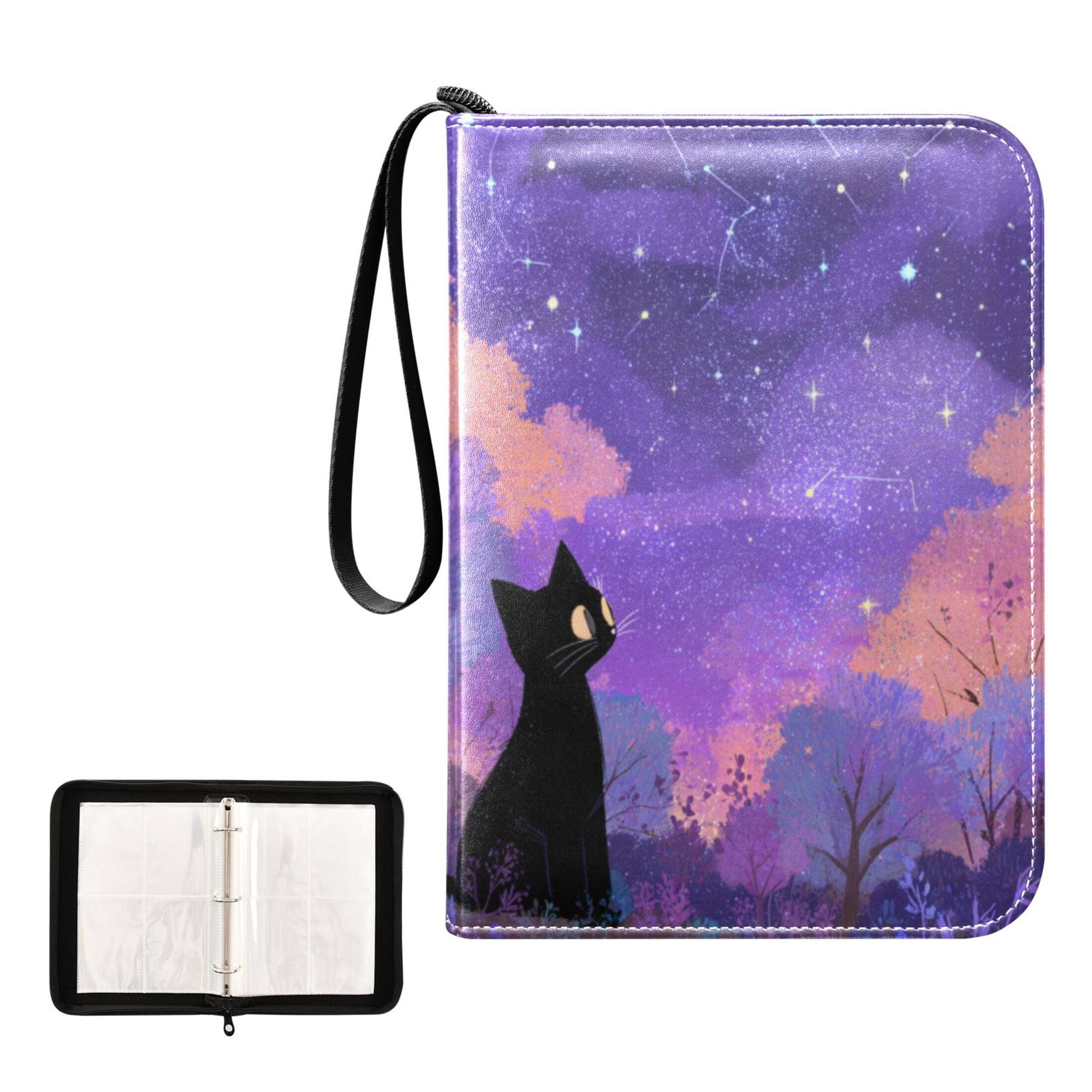 Game Card Storage Bag Collectible Trading Card Albums The 4-Pocket Card Binder With 50-Page Sleeve Can Hold 400 Game Cards Black Cat Cute