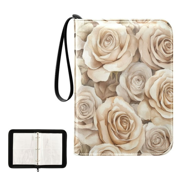 Game Card Storage Bag Collectible Trading Card Albums The 4-Pocket Card Binder With 50-Page Sleeve Can Hold 400 Game Cards Cartoon Beige Roses
