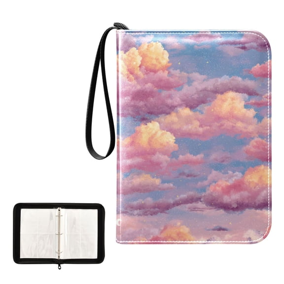 Game Card Storage Bag Collectible Trading Card Albums The 4-Pocket Card Binder With 50-Page Sleeve Can Hold 400 Game Cards Cartoon Pink Sky