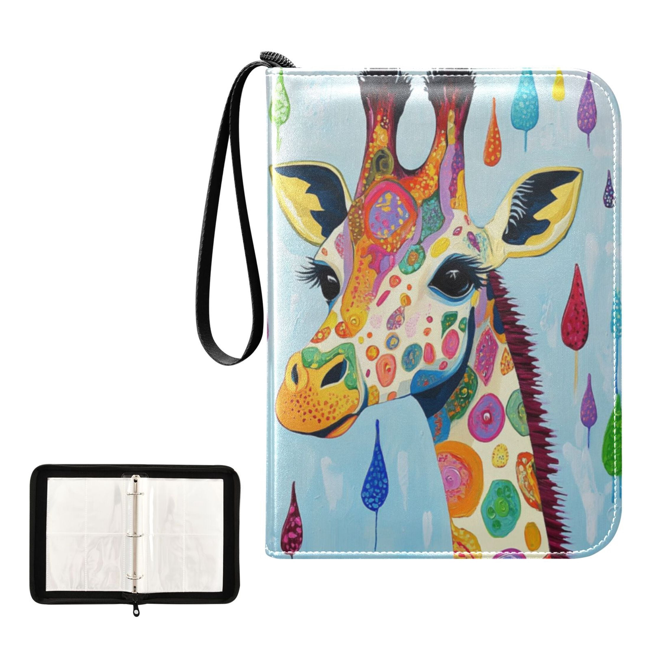 Game Card Storage Bag Collectible Trading Card Albums The 4-Pocket Card Binder With 50-Page Sleeve Can Hold 400 Game Cards Colorful Cool Giraffe