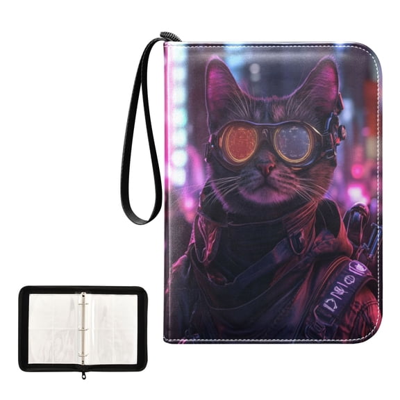 Game Card Storage Bag Collectible Trading Card Albums The 4-Pocket Card Binder With 50-Page Sleeve Can Hold 400 Game Cards Cyberpunk Cool Cat