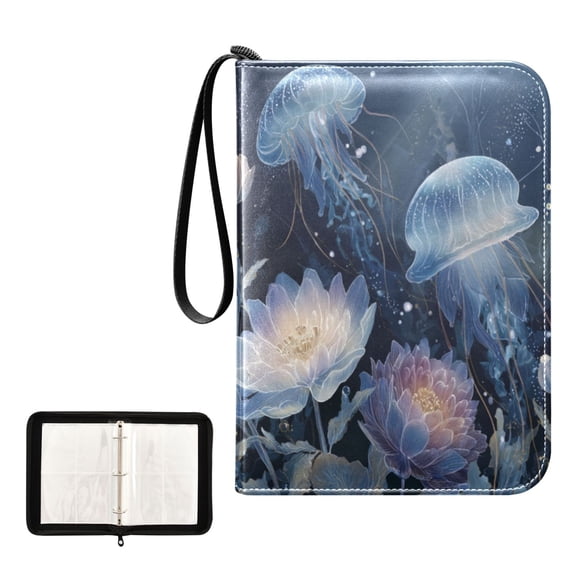 Game Card Storage Bag Collectible Trading Card Albums The 4-Pocket Card Binder With 50-Page Sleeve Can Hold 400 Game Cards Deep Blue Jellyfish