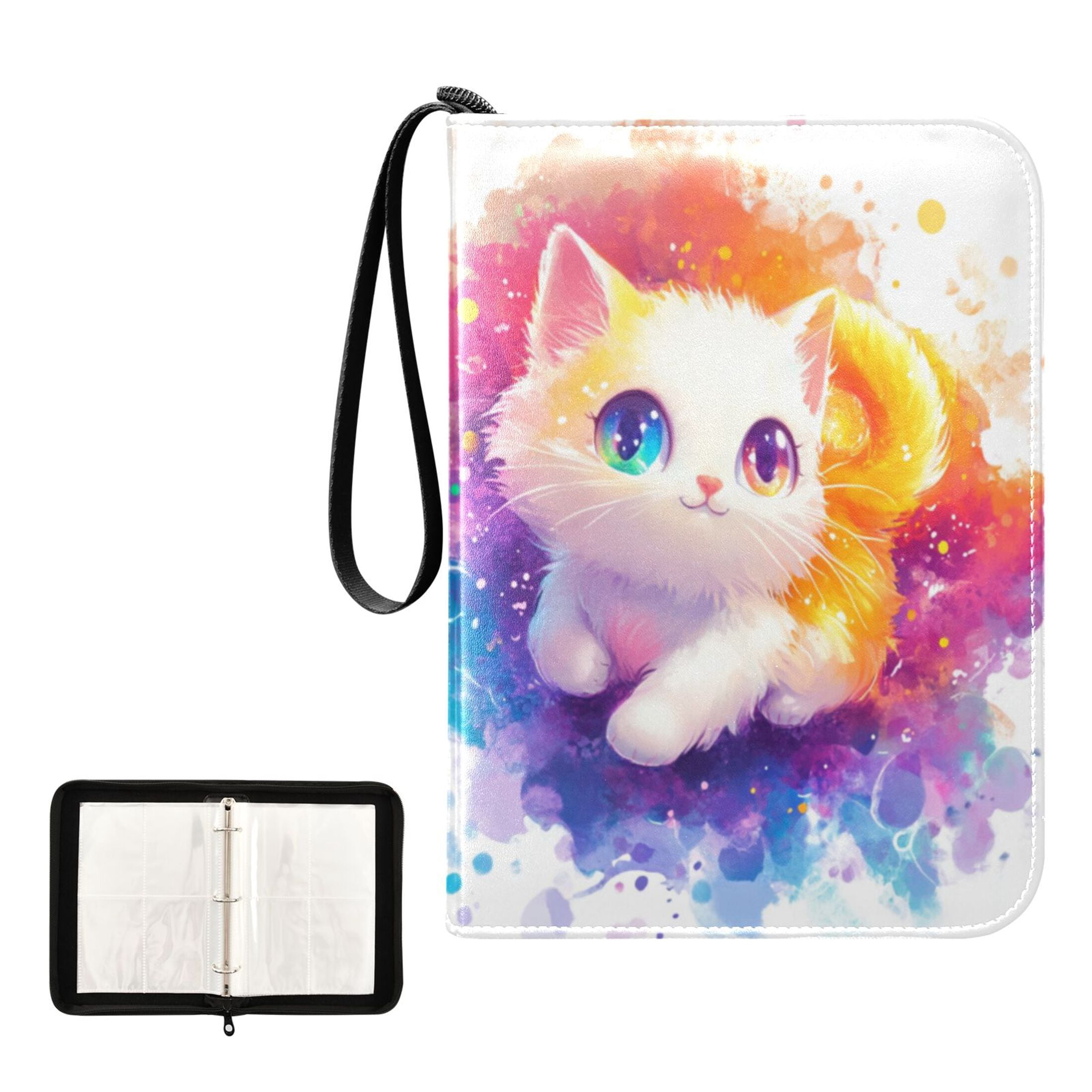 Game Card Storage Bag Collectible Trading Card Albums The 4-Pocket Card Binder With 50-Page Sleeve Can Hold 400 Game Cards Different Eyes Cute Cat
