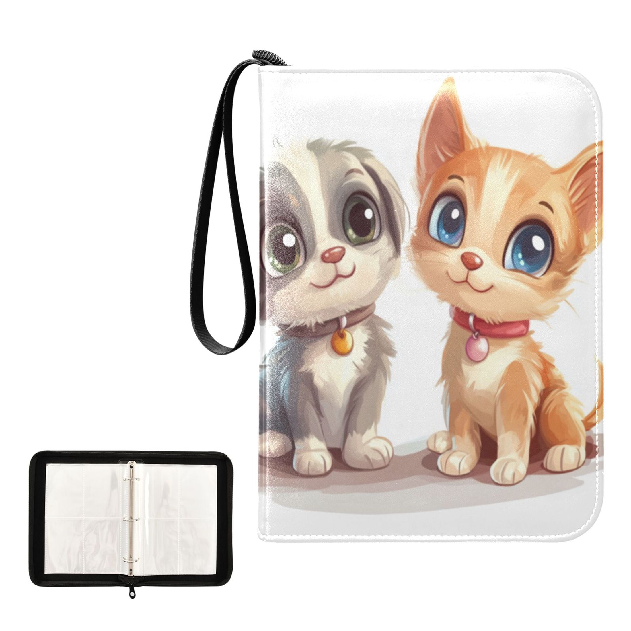 Game Card Storage Bag Collectible Trading Card Albums The 4-Pocket Card Binder With 50-Page Sleeve Can Hold 400 Game Cards Dog and Cat Friends