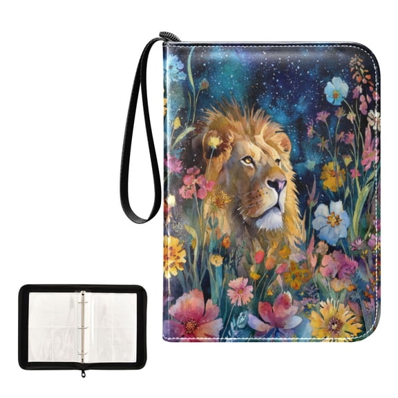 Game Card Storage Bag Collectible Trading Card Albums The 4-Pocket Card Binder With 50-Page Sleeve Can Hold 400 Game Cards Flower Lion