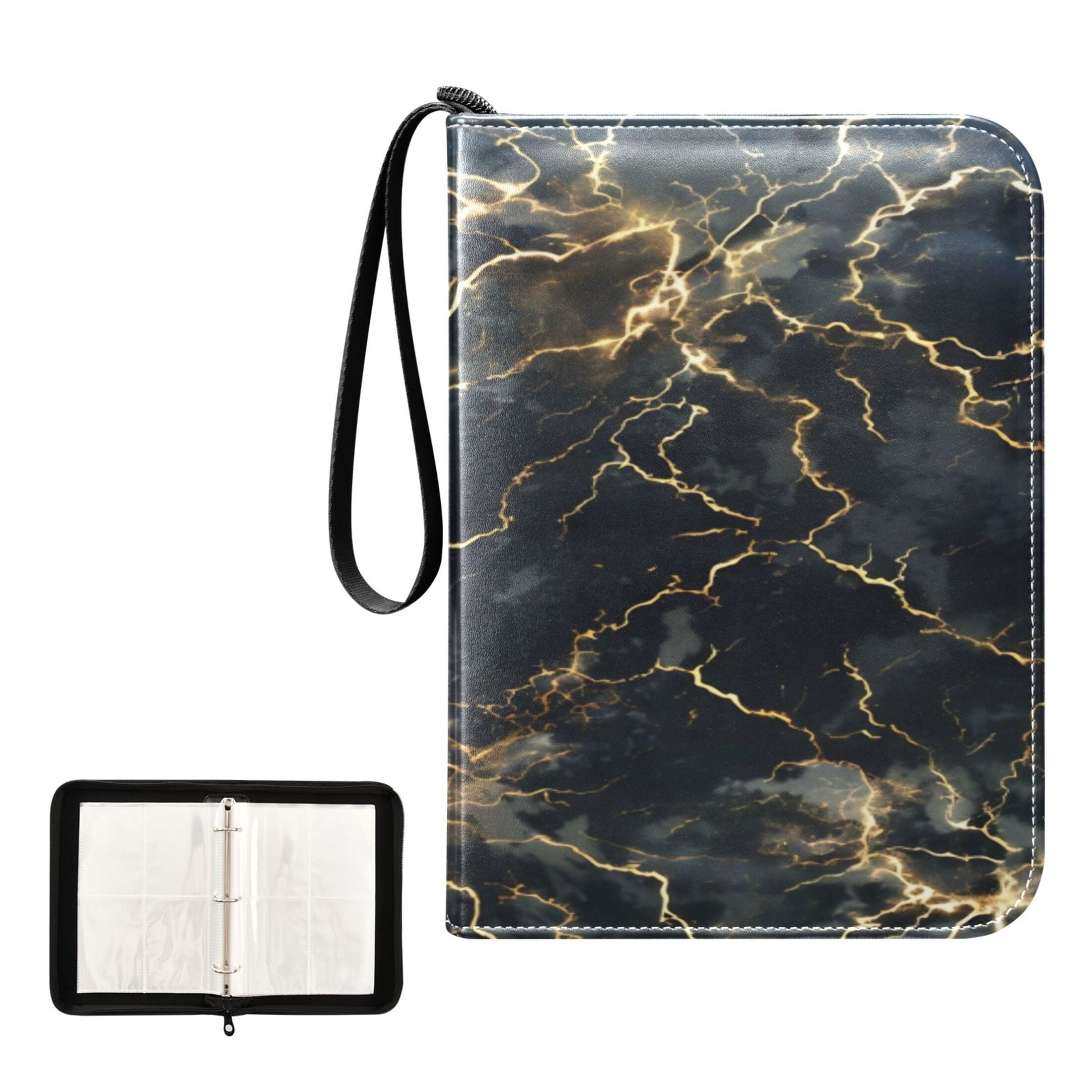 Game Card Storage Bag Collectible Trading Card Albums The 4-Pocket Card Binder With 50-Page Sleeve Can Hold 400 Game Cards Golden Lightning
