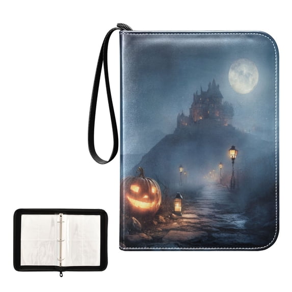 Game Card Storage Bag Collectible Trading Card Albums The 4-Pocket Card Binder With 50-Page Sleeve Can Hold 400 Game Cards Halloween Horror Pumpkin