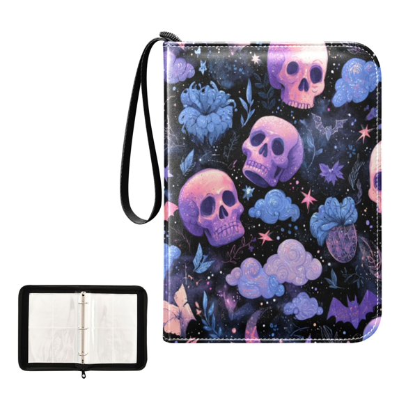 Game Card Storage Bag Collectible Trading Card Albums The 4-Pocket Card Binder With 50-Page Sleeve Can Hold 400 Game Cards Halloween Pink Skull