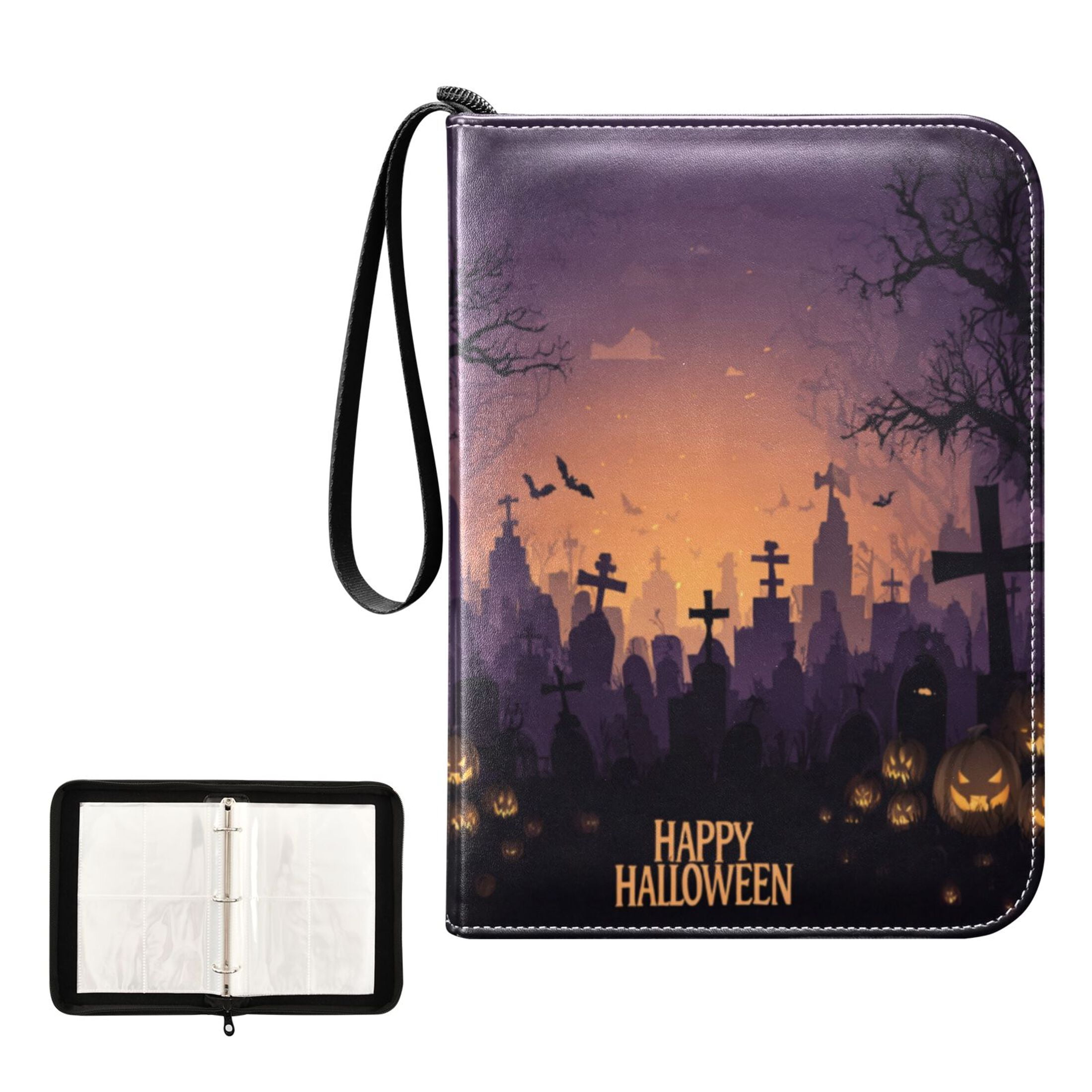 Game Card Storage Bag Collectible Trading Card Albums The 4-Pocket Card Binder With 50-Page Sleeve Can Hold 400 Game Cards Halloween Tombstone