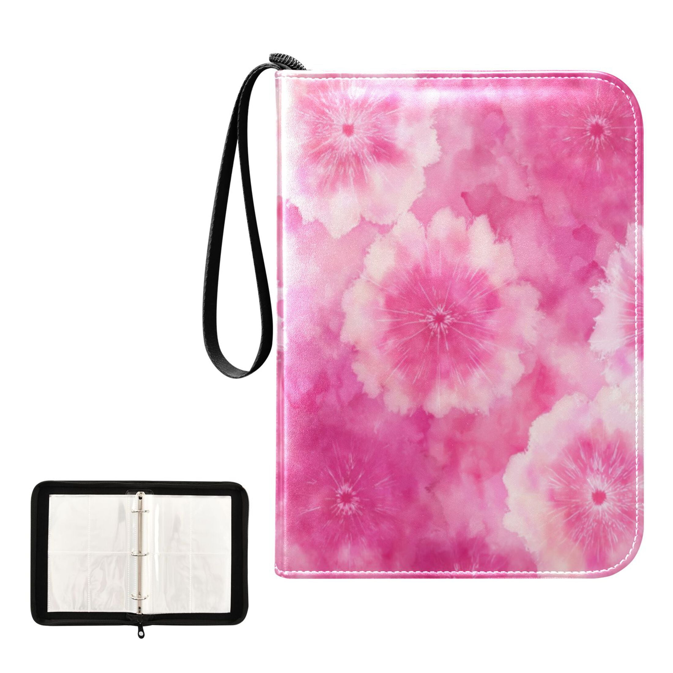 Game Card Storage Bag Collectible Trading Card Albums The 4-Pocket Card Binder With 50-Page Sleeve Can Hold 400 Game Cards Pink Pattern Beautiful