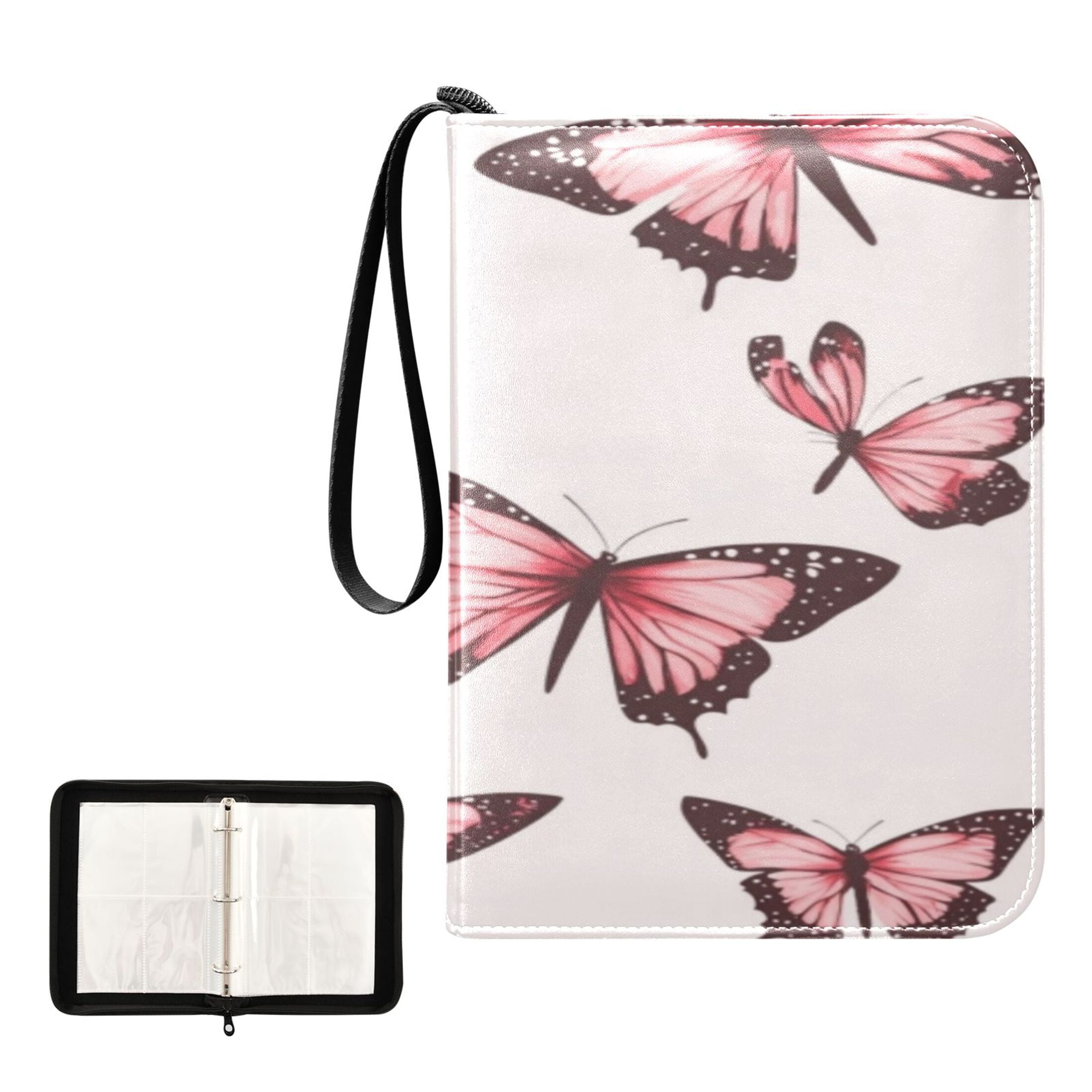 Game Card Storage Bag Collectible Trading Card Albums The 4-Pocket Card Binder With 50-Page Sleeve Can Hold 400 Game Cards Pretty Pink Cute Butterfly