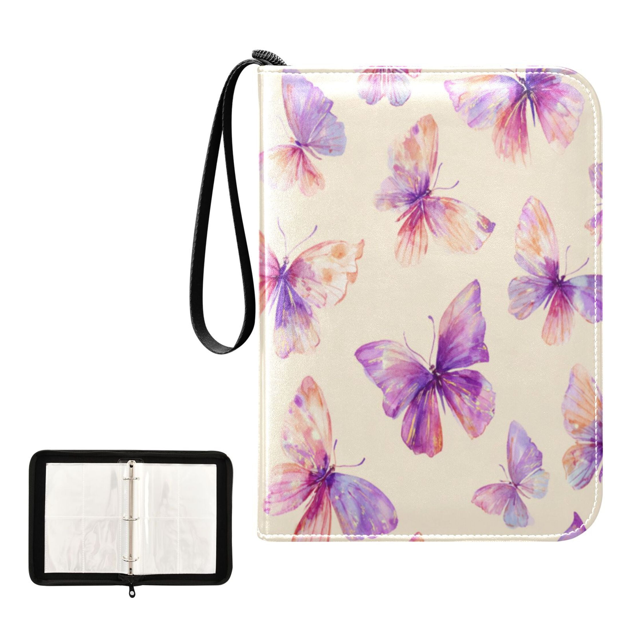 Game Card Storage Bag Collectible Trading Card Albums The 4-Pocket Card Binder With 50-Page Sleeve Can Hold 400 Game Cards Purple Butterfly
