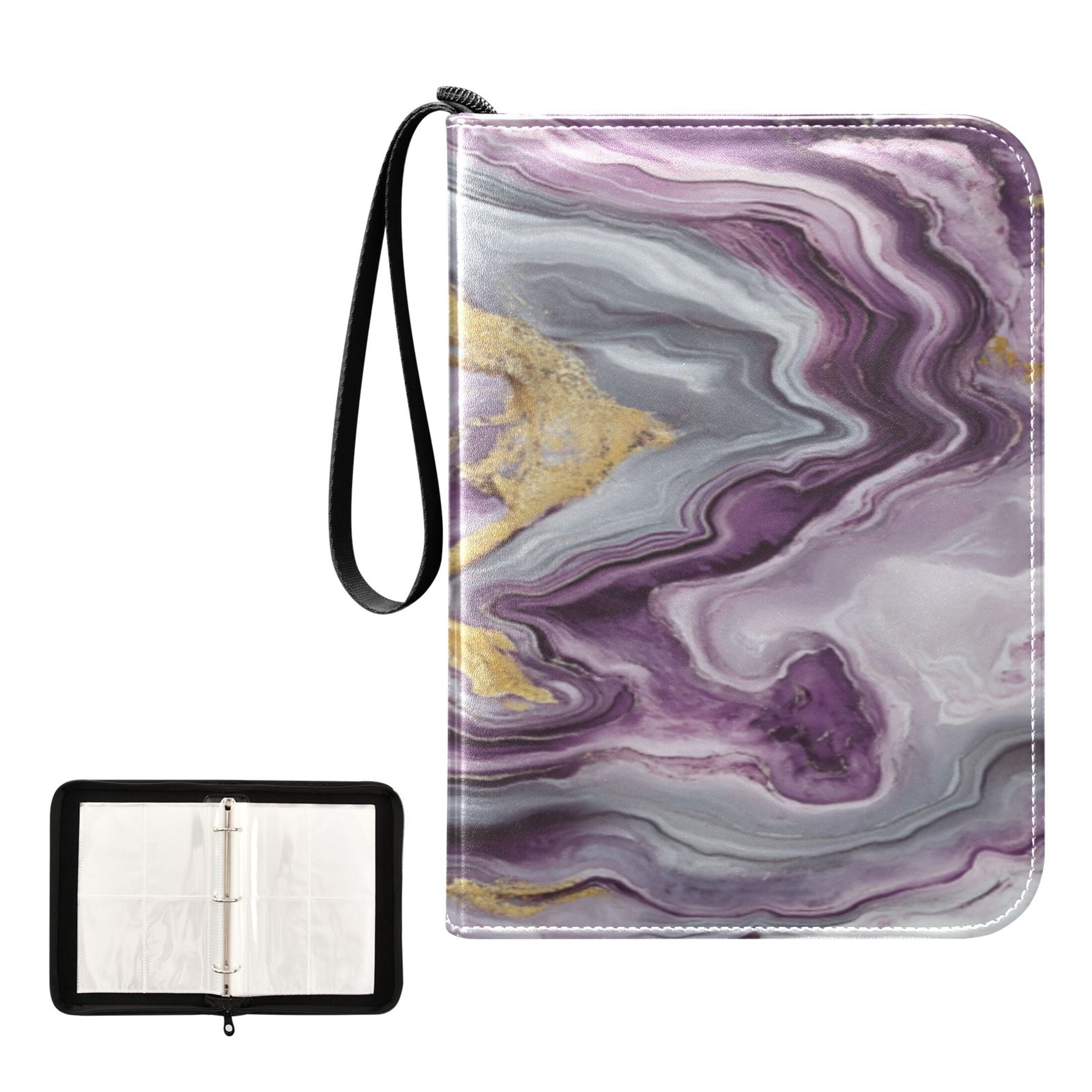 Game Card Storage Bag Collectible Trading Card Albums The 4-Pocket Card Binder With 50-Page Sleeve Can Hold 400 Game Cards Purple Marble