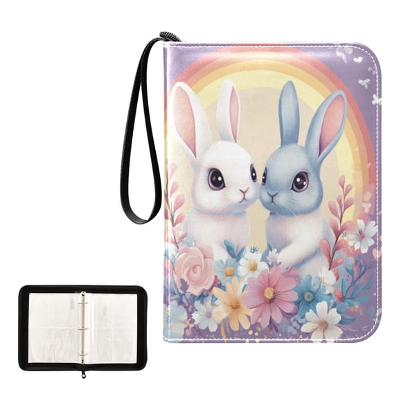 Game Card Storage Bag Collectible Trading Card Albums The 4-Pocket Card Binder With 50-Page Sleeve Can Hold 400 Game Cards Rainbow Two Cute Rabbits