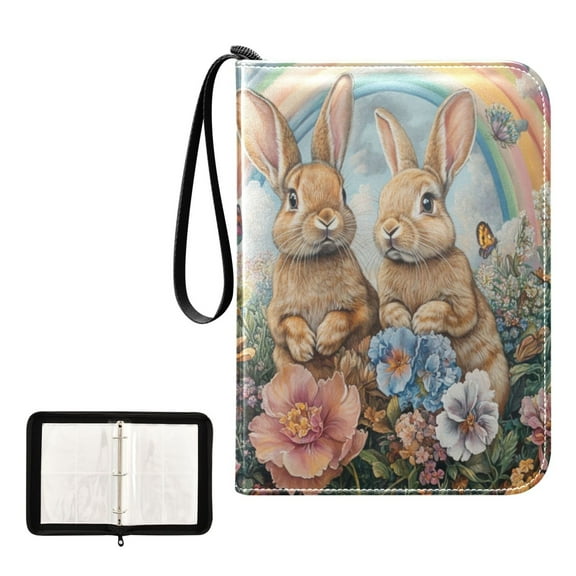 Game Card Storage Bag Collectible Trading Card Albums The 4-Pocket Card Binder With 50-Page Sleeve Can Hold 400 Game Cards Rainbow Two Rabbits