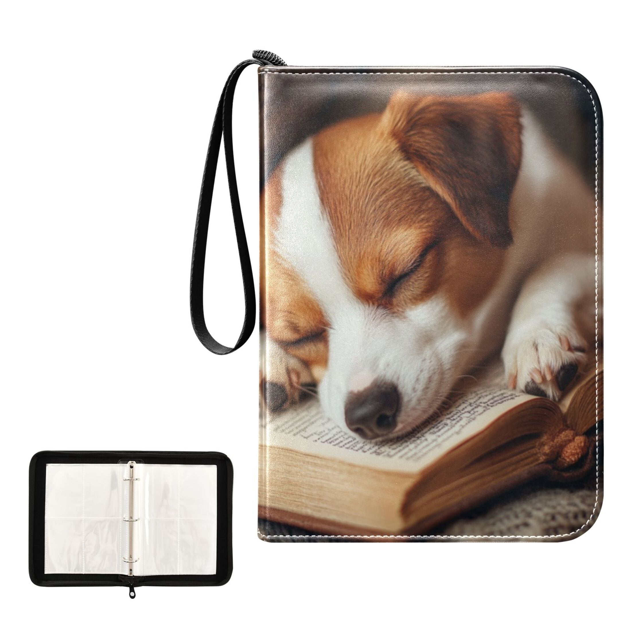 Game Card Storage Bag Collectible Trading Card Albums The 4-Pocket Card Binder With 50-Page Sleeve Can Hold 400 Game Cards Sleeping Cute Dog