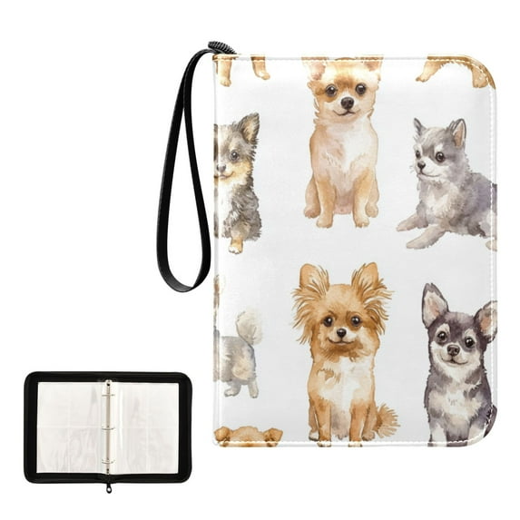 Game Card Storage Bag Collectible Trading Card Albums The 4-Pocket Card Binder With 50-Page Sleeve Can Hold 400 Game Cards Smiling Watercolor Dogs