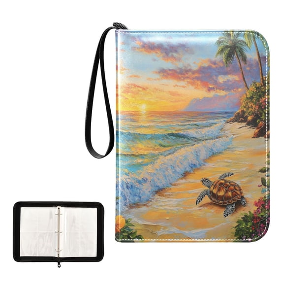 Game Card Storage Bag Collectible Trading Card Albums The 4-Pocket Card Binder With 50-Page Sleeve Can Hold 400 Game Cards Sunset Turtle
