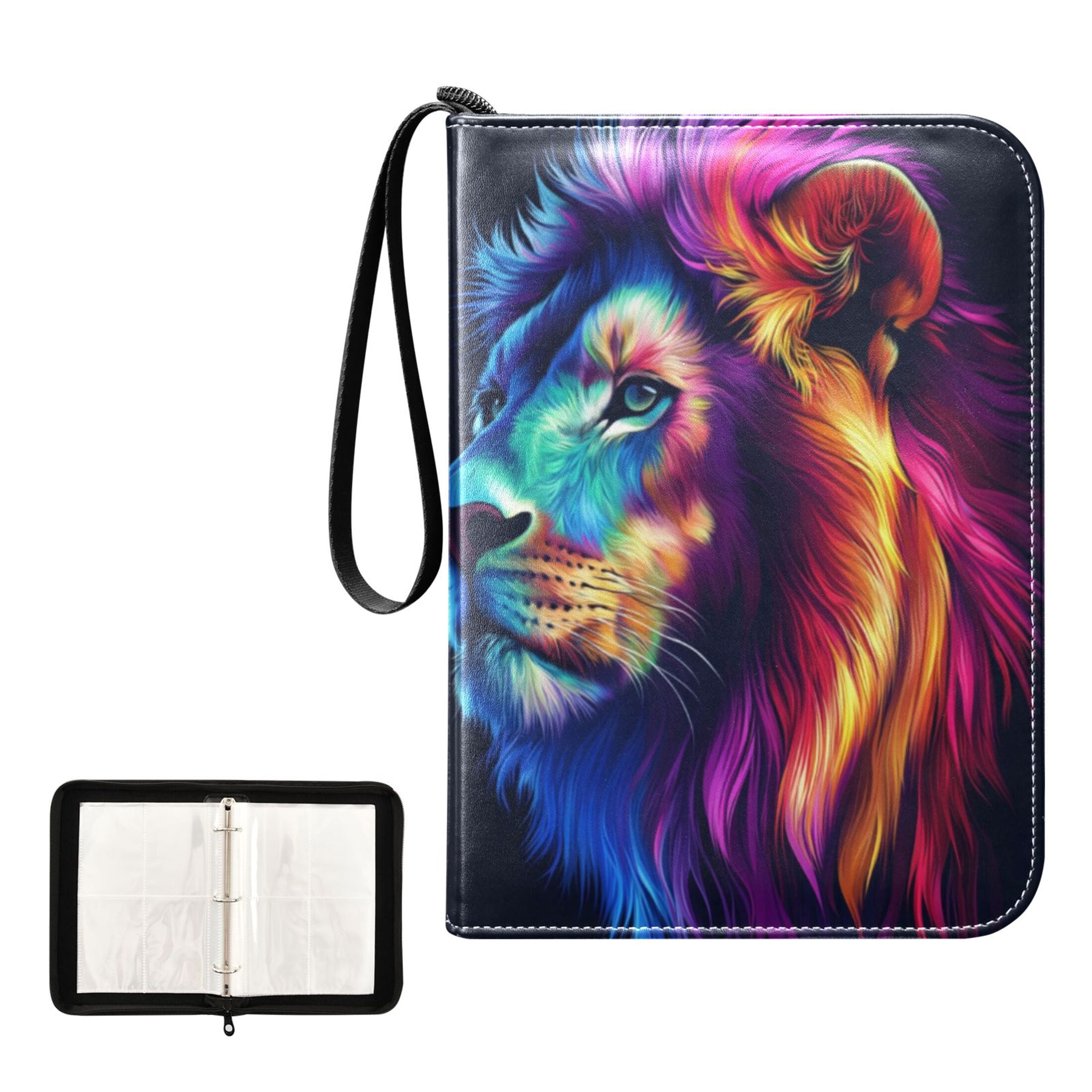 Game Card Storage Bag Collectible Trading Card Albums The 4-Pocket Card Binder With 50-Page Sleeve Can Hold 400 Game Cards The Colorful Mighty Lion