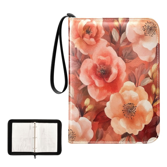 Game Card Storage Bag Collectible Trading Card Albums The 4-Pocket Card Binder With 50-Page Sleeve Can Hold 400 Game Cards Vibrant Orange Flowers