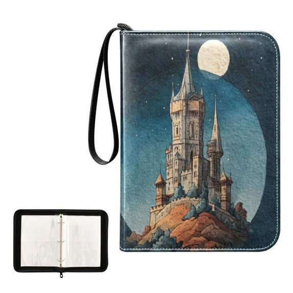 Game Card Storage Bag Collectible Trading Card Albums The 4-Pocket Card Binder With 50-Page Sleeve Can Hold 400 Game Cards Watercolor Castle