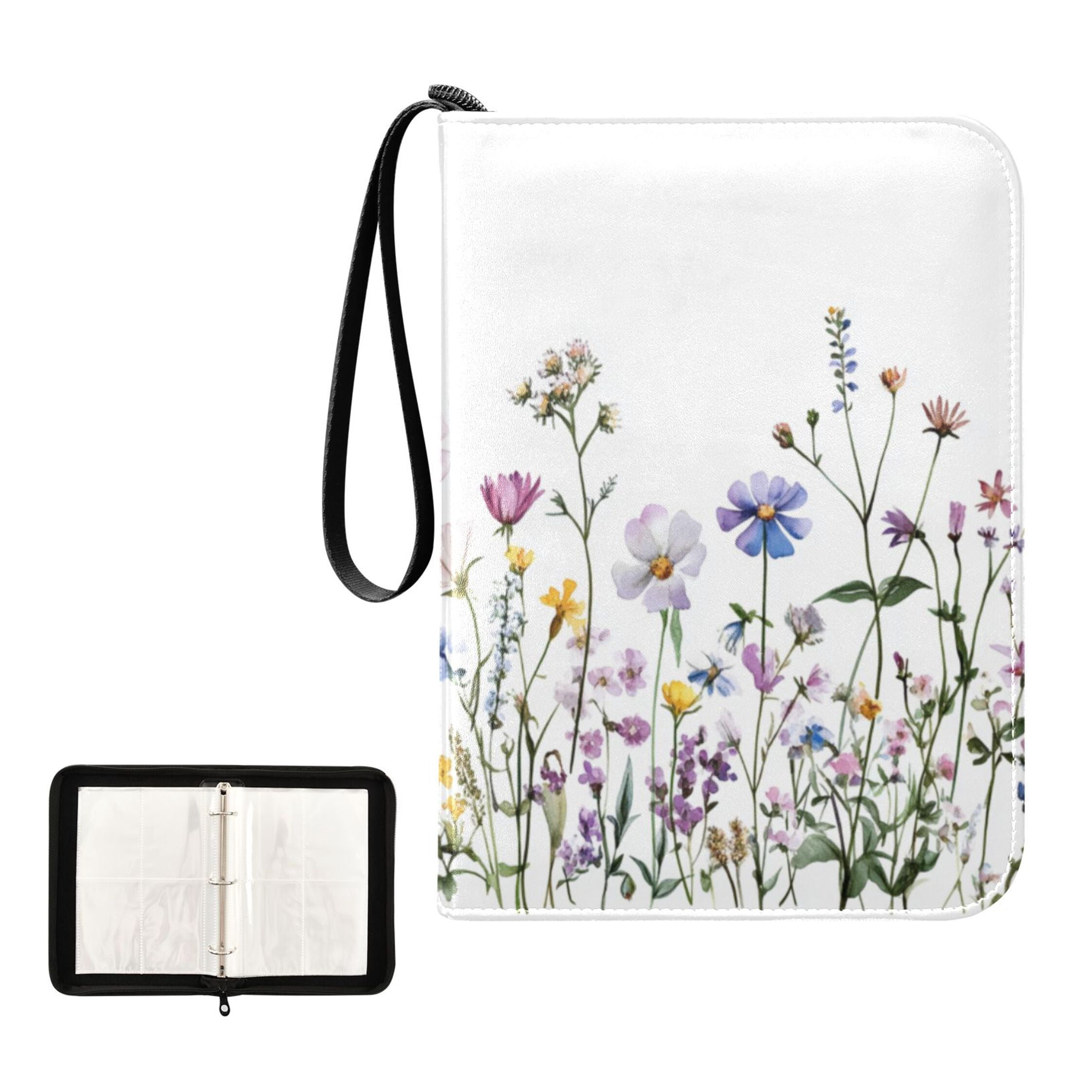 Game Card Storage Bag Collectible Trading Card Albums The 4-Pocket Card Binder With 50-Page Sleeve Can Hold 400 Game Cards Watercolor Pink Flowers