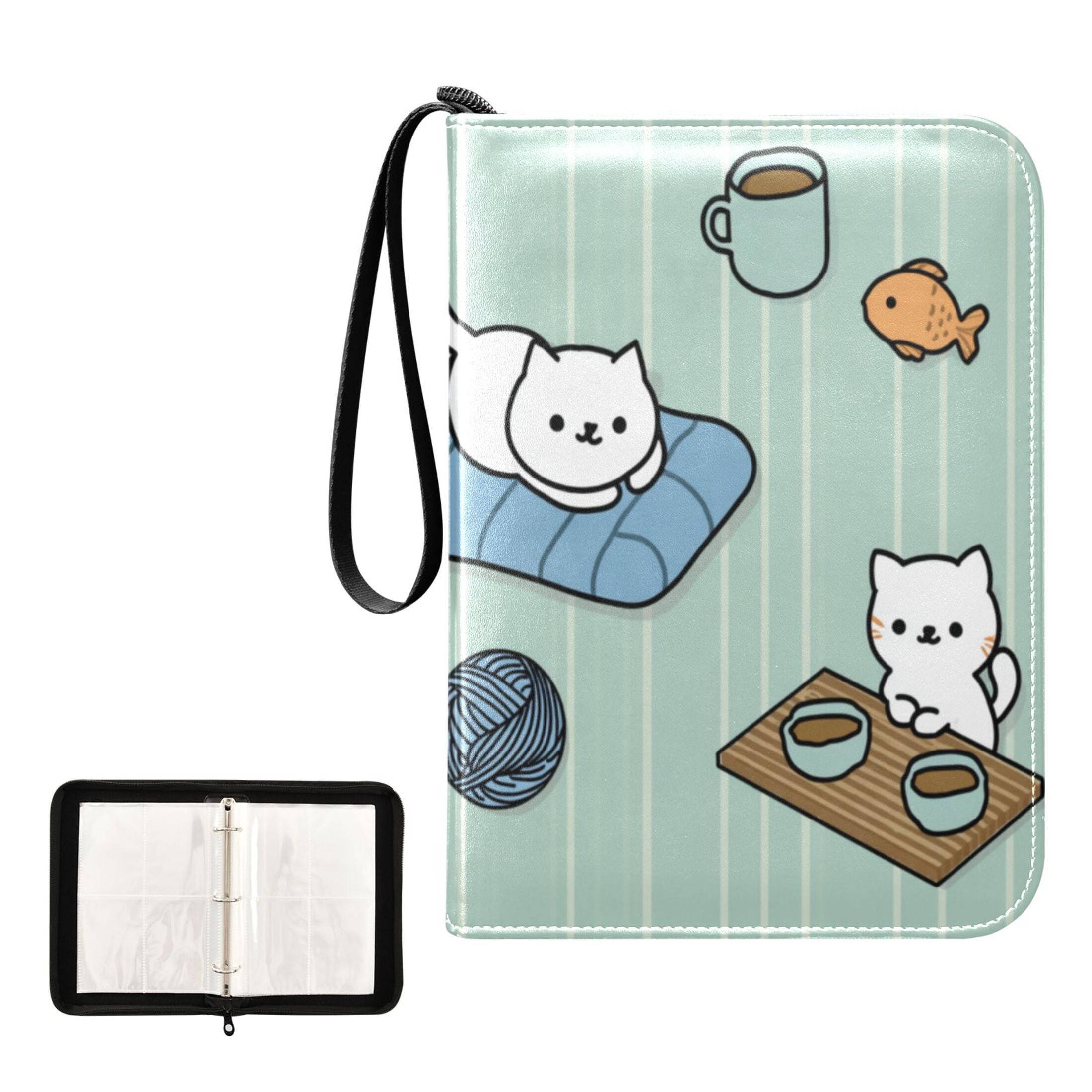 Game Card Storage Bag Collectible Trading Card Albums The 4-Pocket Card Binder With 50-Page Sleeve Can Hold 400 Game Cards White Cats