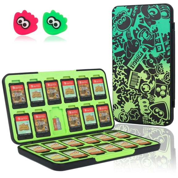 Game Card Storage Case for Nintendo Switch with 2 Joystick Keycaps, 24 SD Card Slots-Black