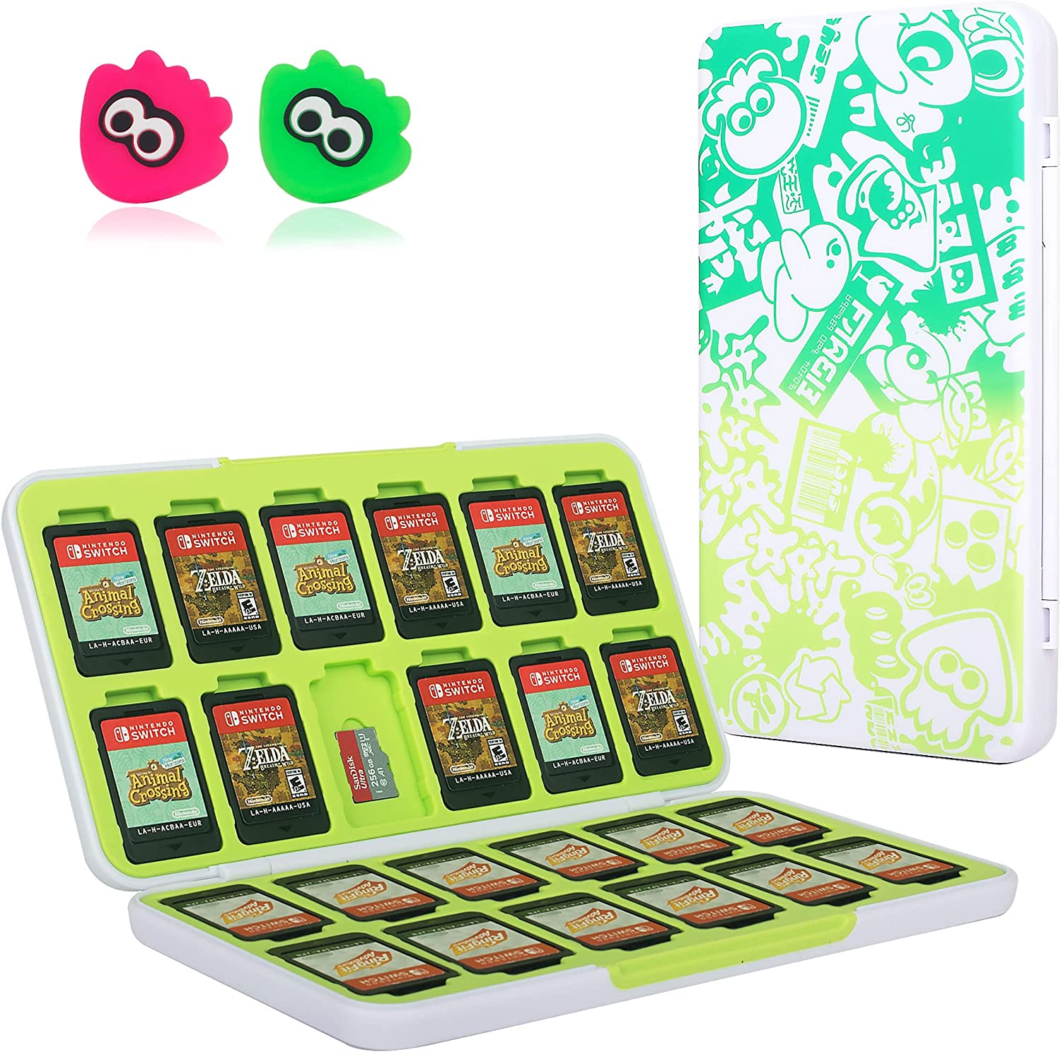 Game Card Storage Case for Nintendo Switch with 2 Joystick Keycaps, 24 ...