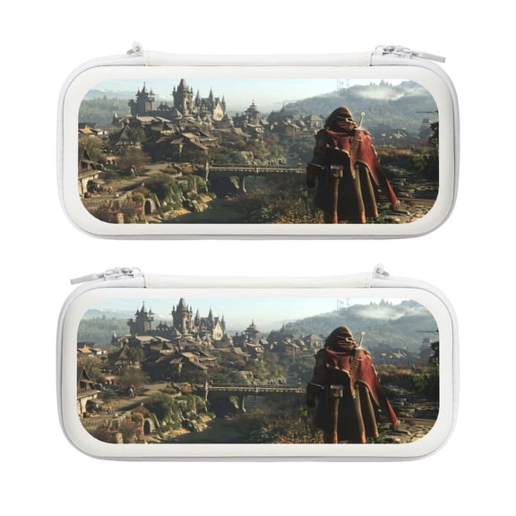 Game Castle, Carrying Case For Nintendo Switch & OLED Version, Eva Lightweight Shockproof Protective Pouch Case for Game Console & Accessories with 10 Game Card Slot & Wristband, White