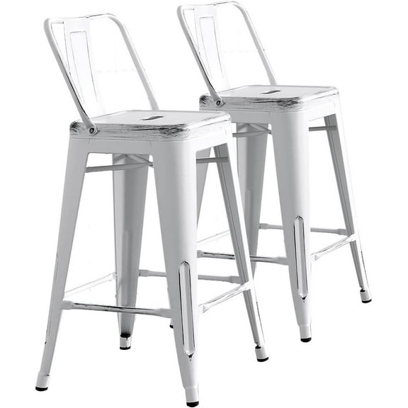 Game Chair Modern Light Weight Industrial Contemporary Rustic Vintage Costal Metal Barstools with Bucket Back and 4 Leg Design, Seat Bar Stools (Set of 2) (30" Seat, Distressed White),Reclining Game