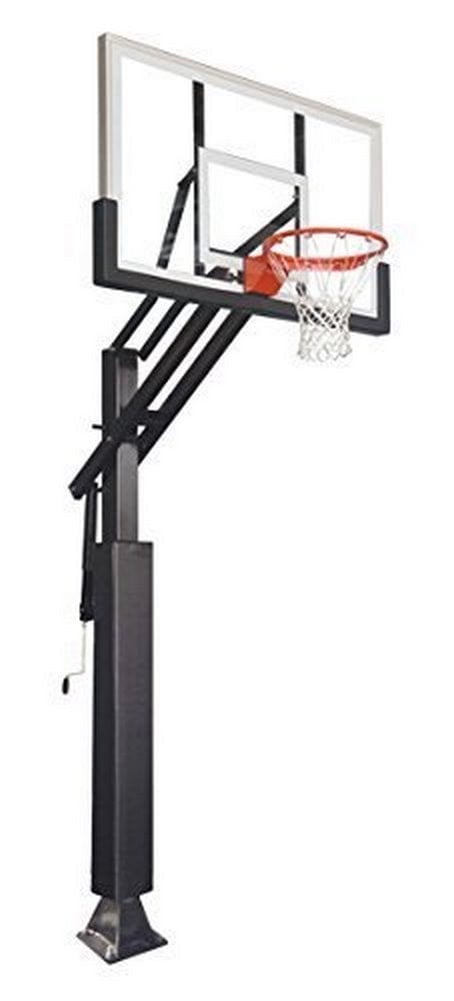 Game Changer In-ground Adjustable Basketball Goal Hoop with 60" Glass Backboard System for Outdoor Basketball Courts wit