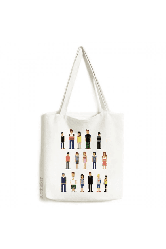 Game Characters Pairs Pixel Tote Canvas Bag Shopping Satchel Casual Handbag