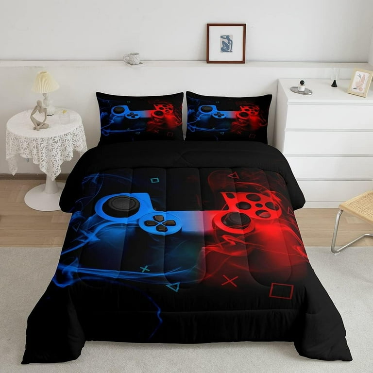 Boys Twin Sized Gamer Room Decor Comforter Set, Modern Retro 
