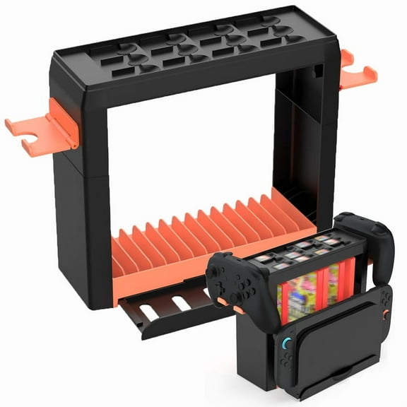 Game Console Organizer for Switch 2, Gaming Accessories Holder with 12 Game Slots, 15 Game Cases and 2 Controllers, Games Accessories Storage Tower for Switch 2