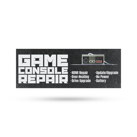 Game Console Repair Vinyl Decal 12 Inch x 5 Inch Weatherproof Heavy-Duty Adhesive Backing | Xbox, PlayStation, Nintendo Fixes, Expert Service | Made in USA