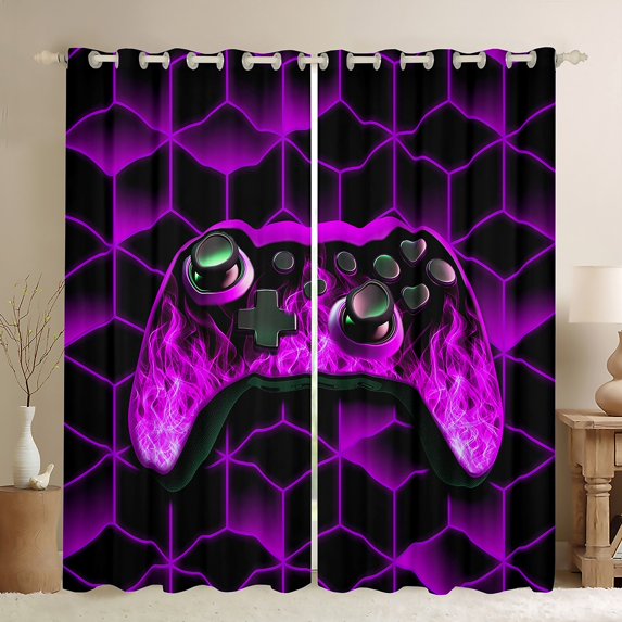 Game Consoles 30%-50% Blackout Curtains Neon Geometry Curtains 2 Panels (52Wx84L),3D Geometric Gamer Curtains Drapes Purple Flame Window Curtains Gamer Gifts